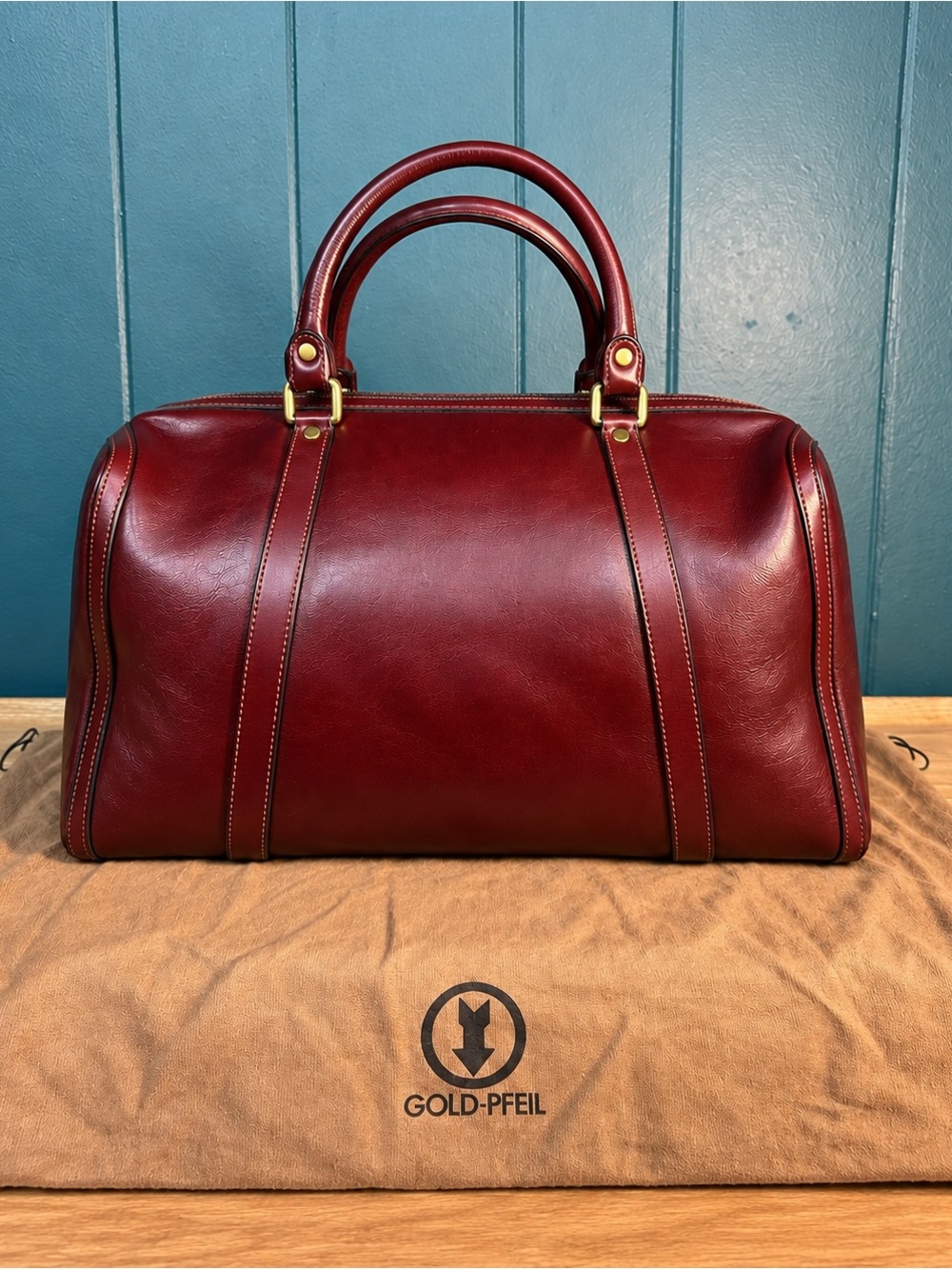 Vintage Gold Pfeil Sport W Germany Oxblood Leather Boston Weekender Bag